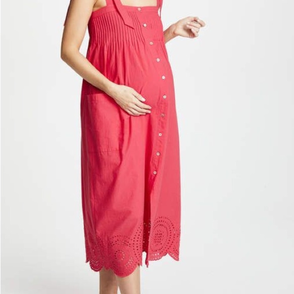 Hatch Maternity Sylvie dress - Coral Sleeveless Button-Down